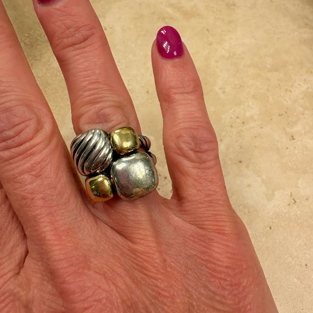 David Yurman Silver and Gold Ring Trio